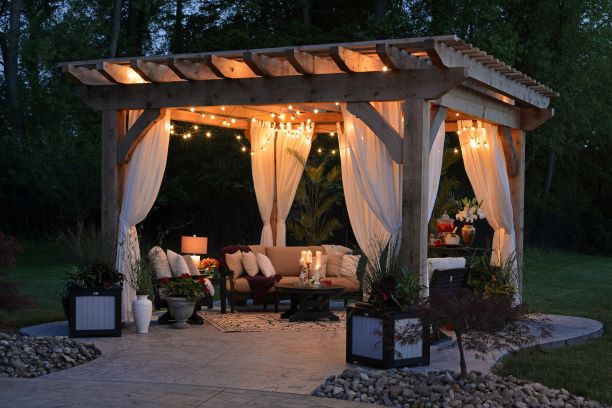 fairy lights on a pergola